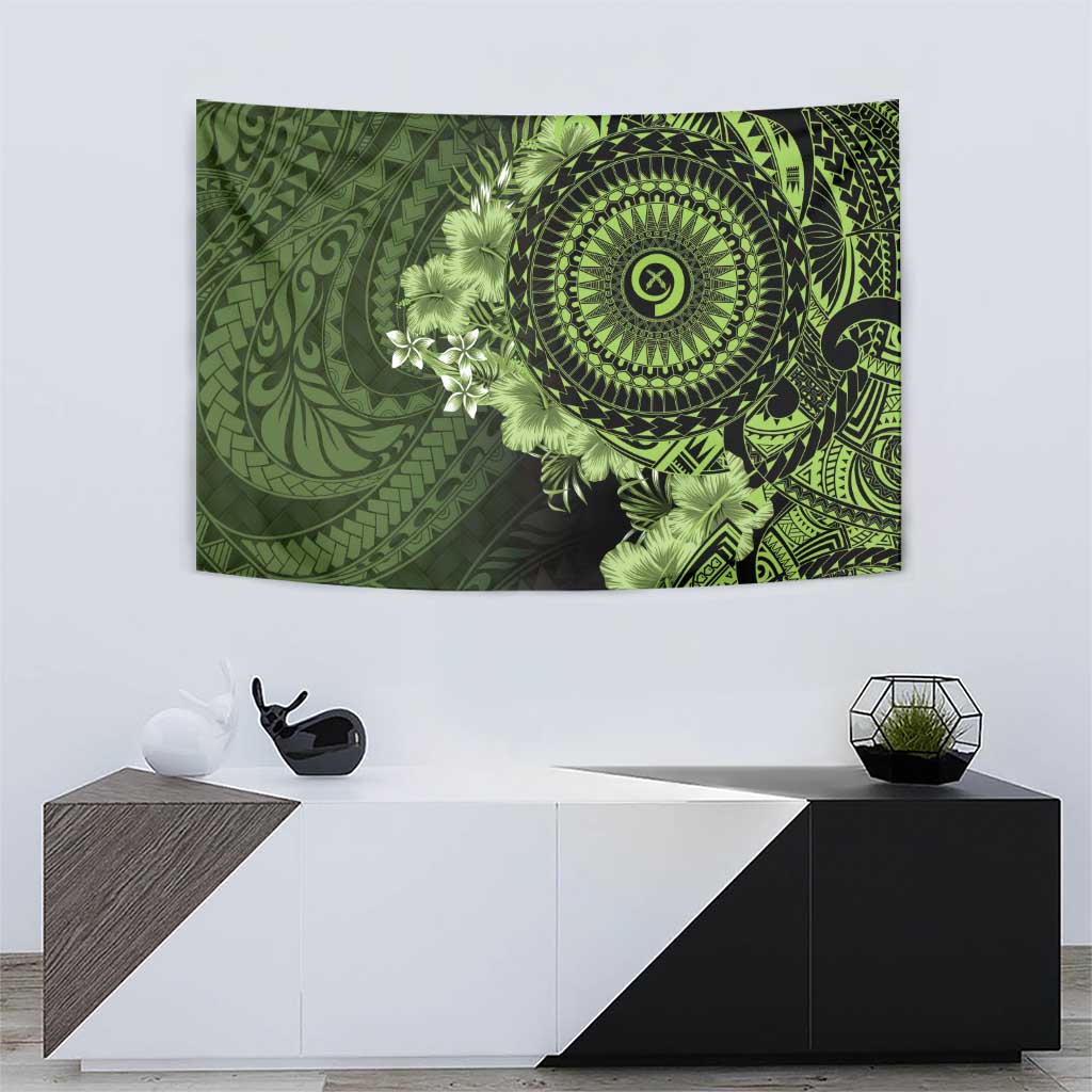 Vanuatu Tapestry Hibisus Polynesian Pattern Green - Polynesian Pride