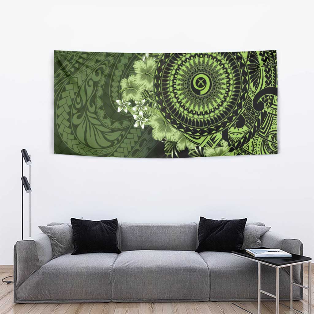 Vanuatu Tapestry Hibisus Polynesian Pattern Green - Polynesian Pride