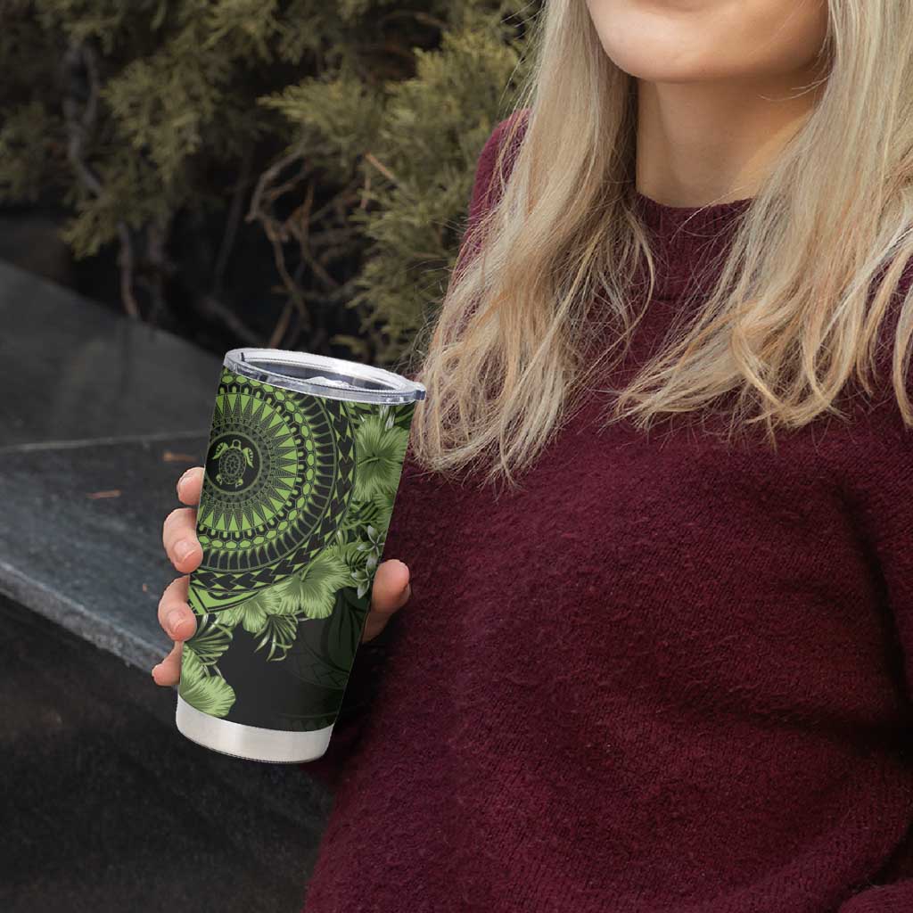 Vanuatu Tumbler Cup Hibisus Polynesian Pattern Green - Polynesian Pride