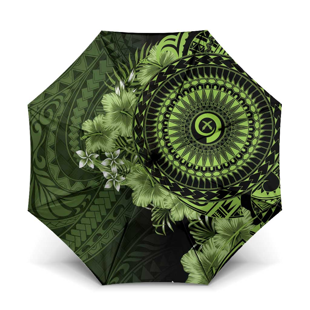 Vanuatu Umbrella Hibisus Polynesian Pattern Green - Polynesian Pride