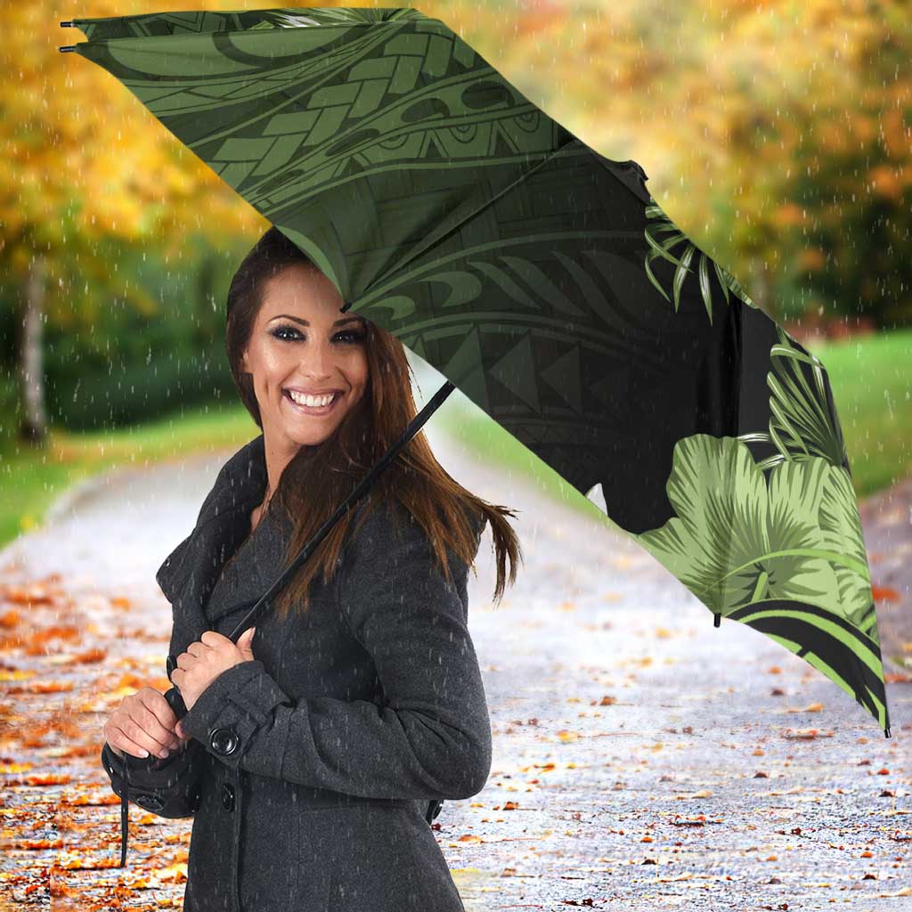 Vanuatu Umbrella Hibisus Polynesian Pattern Green - Polynesian Pride