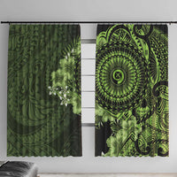 Vanuatu Window Curtain Hibisus Polynesian Pattern Green - Polynesian Pride