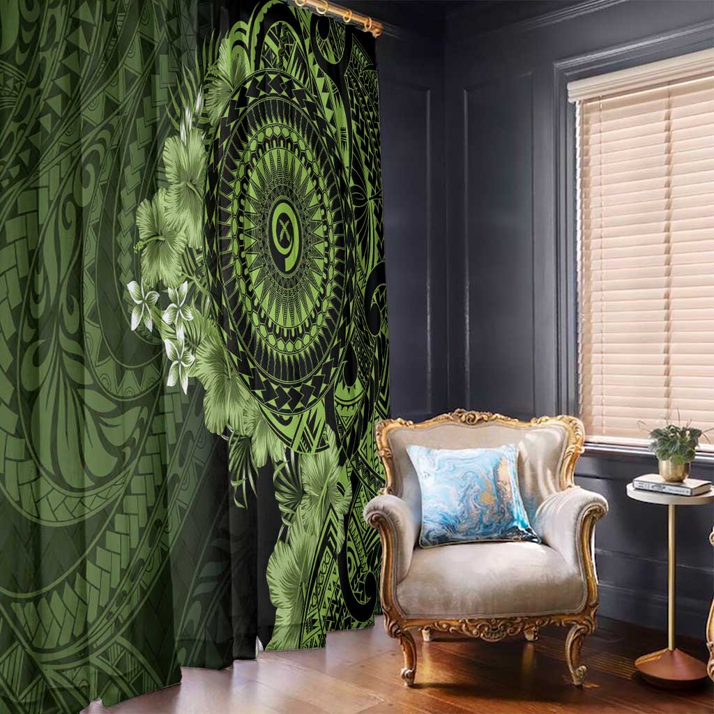 Vanuatu Window Curtain Hibisus Polynesian Pattern Green - Polynesian Pride