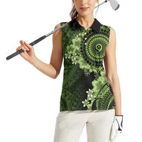 Vanuatu Women Sleeveless Polo Shirt Hibisus Polynesian Pattern Green - Polynesian Pride