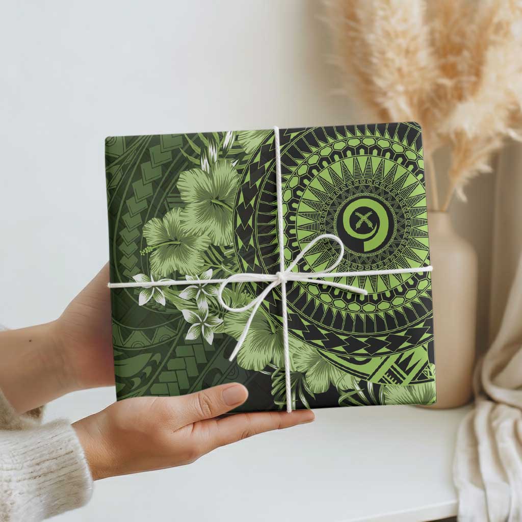 Vanuatu Wrapping Paper Hibisus Polynesian Pattern Green - Polynesian Pride