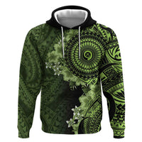 Vanuatu Zip Hoodie Hibisus Polynesian Pattern Green - Polynesian Pride