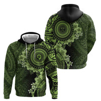 Vanuatu Zip Hoodie Hibisus Polynesian Pattern Green - Polynesian Pride