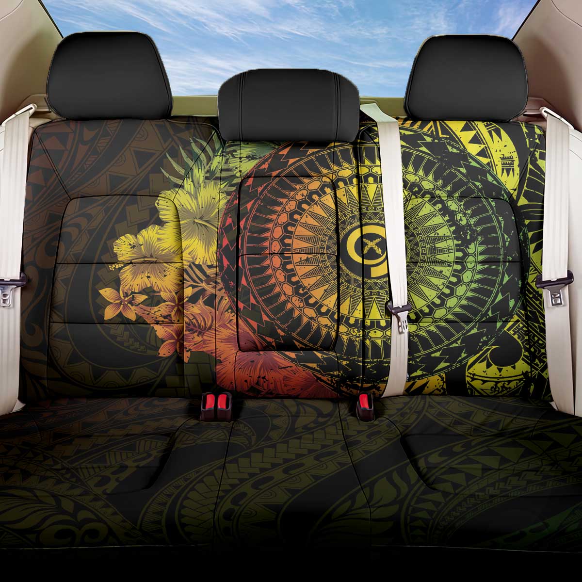 Vanuatu Back Car Seat Cover Hibisus Polynesian Pattern Reggae - Polynesian Pride