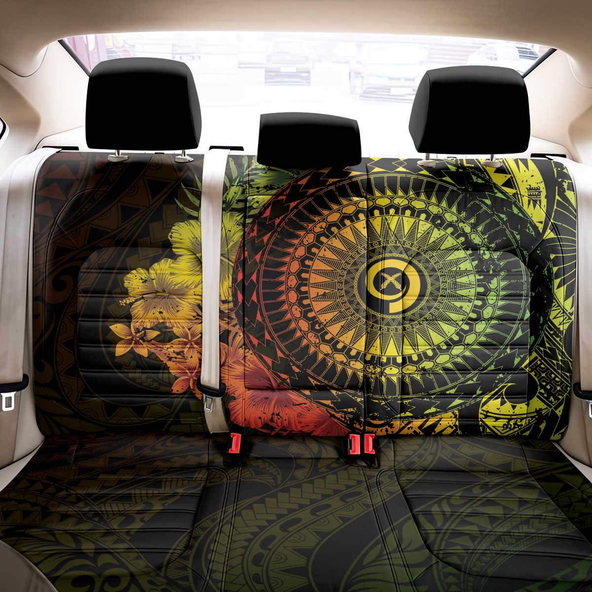 Vanuatu Back Car Seat Cover Hibisus Polynesian Pattern Reggae - Polynesian Pride