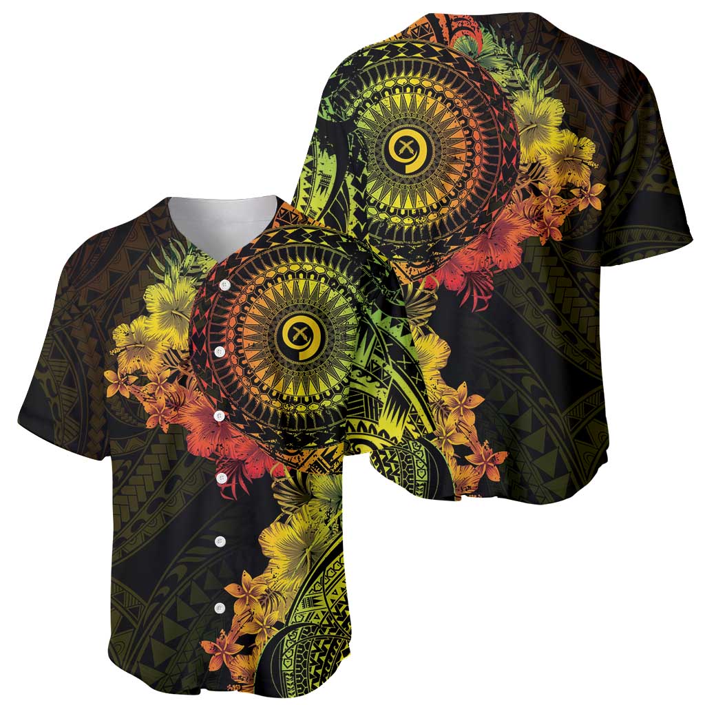 Vanuatu Baseball Jersey Hibisus Polynesian Pattern Reggae - Polynesian Pride
