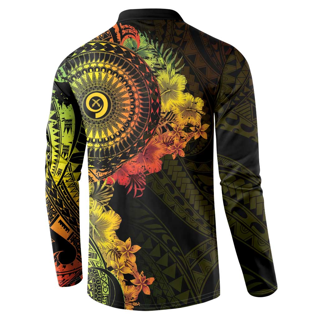 Vanuatu Button Sweatshirt Hibisus Polynesian Pattern Reggae - Polynesian Pride