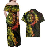 Vanuatu Couples Matching Off Shoulder Maxi Dress and Hawaiian Shirt Hibisus Polynesian Pattern Reggae - Polynesian Pride