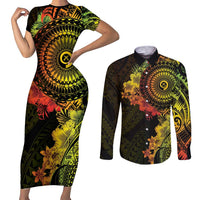 Vanuatu Couples Matching Short Sleeve Bodycon Dress and Long Sleeve Button Shirt Hibisus Polynesian Pattern Reggae - Polynesian Pride