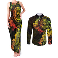 Vanuatu Couples Matching Tank Maxi Dress and Long Sleeve Button Shirt Hibisus Polynesian Pattern Reggae - Polynesian Pride