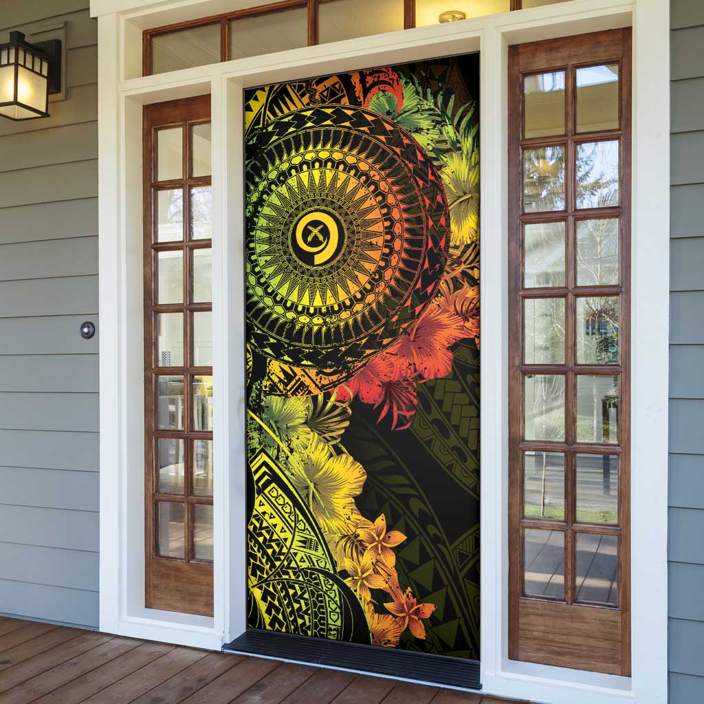 Vanuatu Door Cover Hibisus Polynesian Pattern Reggae - Polynesian Pride