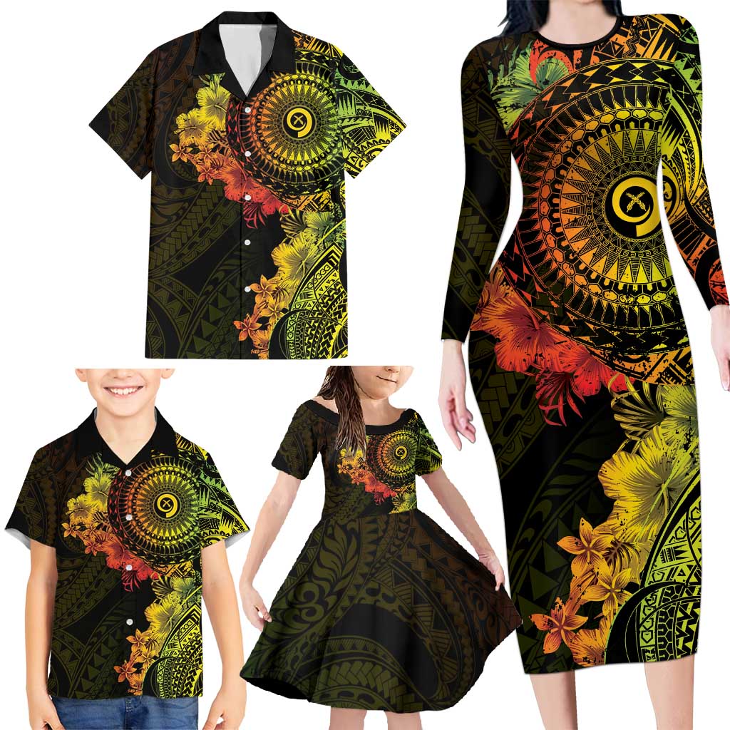 Vanuatu Family Matching Long Sleeve Bodycon Dress and Hawaiian Shirt Hibisus Polynesian Pattern Reggae - Polynesian Pride