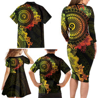 Vanuatu Family Matching Long Sleeve Bodycon Dress and Hawaiian Shirt Hibisus Polynesian Pattern Reggae - Polynesian Pride