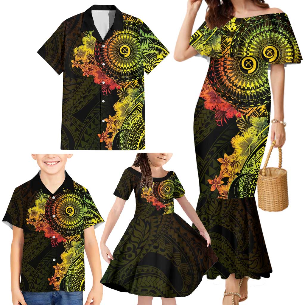 Vanuatu Family Matching Mermaid Dress and Hawaiian Shirt Hibisus Polynesian Pattern Reggae - Polynesian Pride