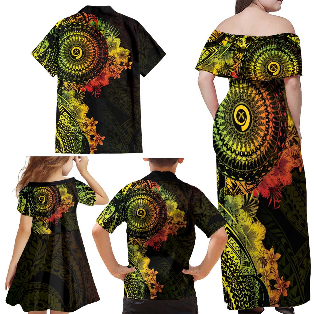 Vanuatu Family Matching Off Shoulder Maxi Dress and Hawaiian Shirt Hibisus Polynesian Pattern Reggae - Polynesian Pride