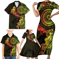 Vanuatu Family Matching Short Sleeve Bodycon Dress and Hawaiian Shirt Hibisus Polynesian Pattern Reggae - Polynesian Pride