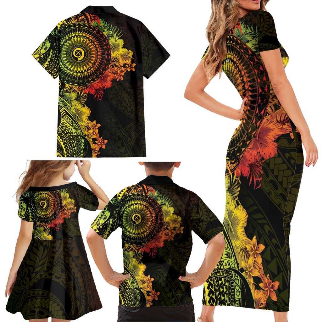 Vanuatu Family Matching Short Sleeve Bodycon Dress and Hawaiian Shirt Hibisus Polynesian Pattern Reggae - Polynesian Pride