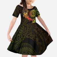 Vanuatu Kid Short Sleeve Dress Hibisus Polynesian Pattern Reggae - Polynesian Pride