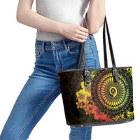 Vanuatu Leather Tote Bag Hibisus Polynesian Pattern Reggae - Polynesian Pride