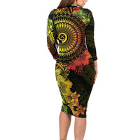 Vanuatu Long Sleeve Bodycon Dress Hibisus Polynesian Pattern Reggae - Polynesian Pride