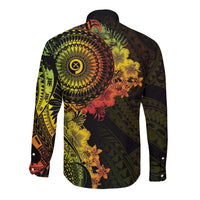 Vanuatu Long Sleeve Button Shirt Hibisus Polynesian Pattern Reggae - Polynesian Pride