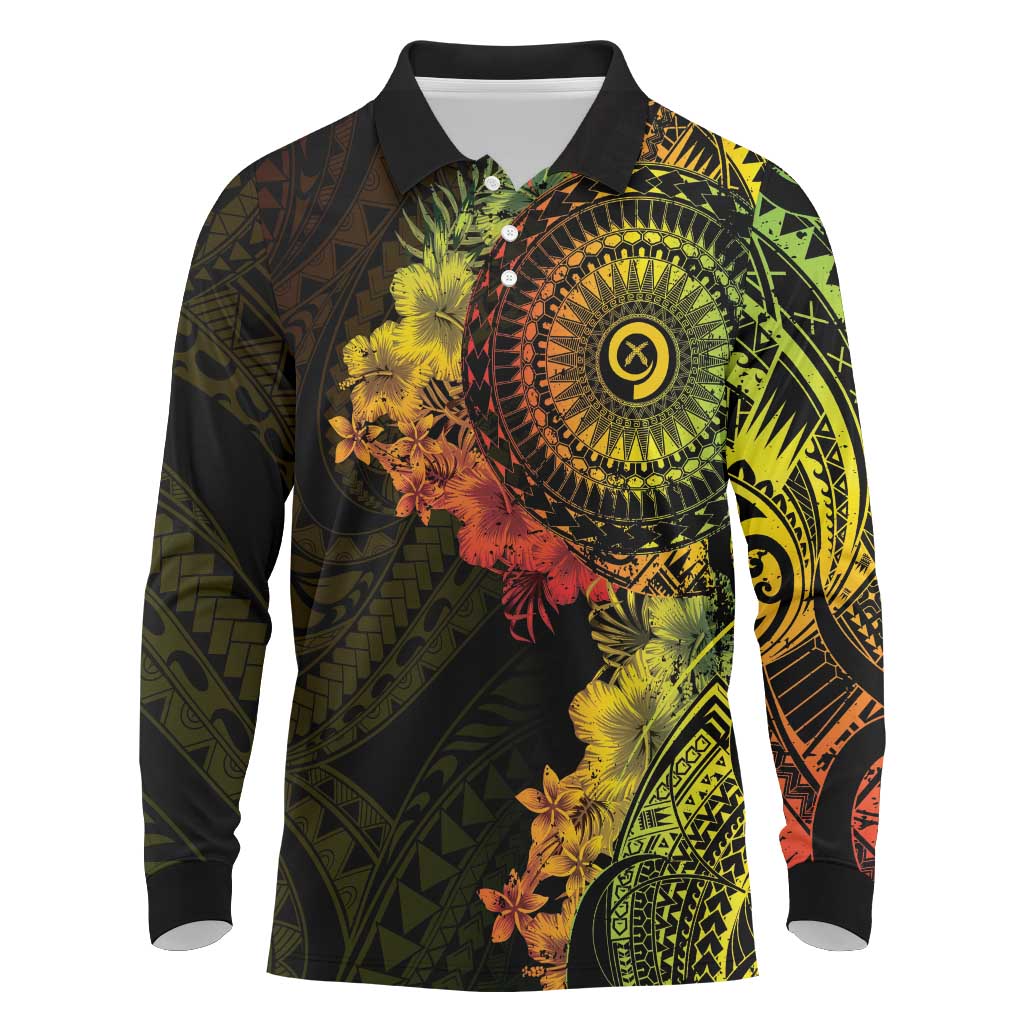 Vanuatu Long Sleeve Polo Shirt Hibisus Polynesian Pattern Reggae - Polynesian Pride