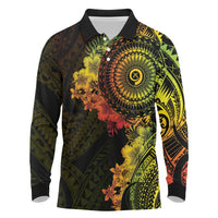 Vanuatu Long Sleeve Polo Shirt Hibisus Polynesian Pattern Reggae - Polynesian Pride