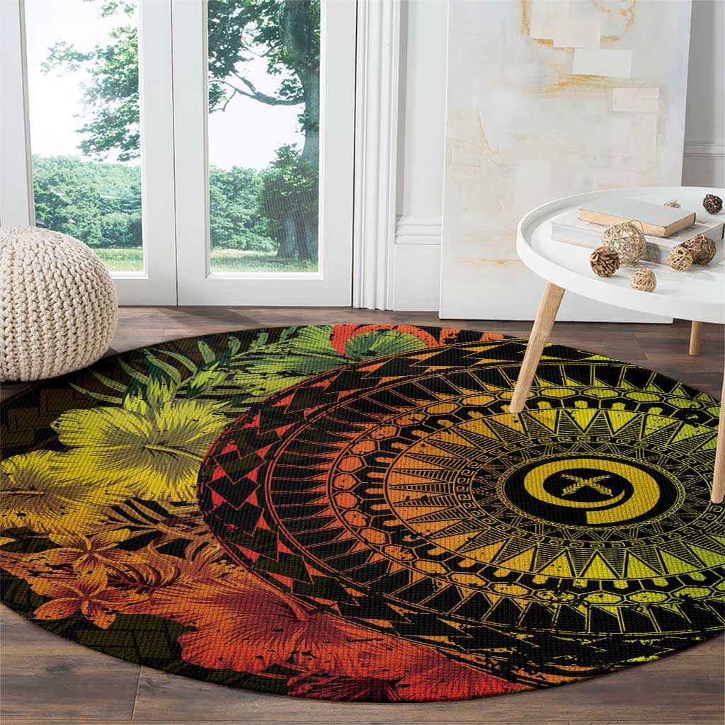 Vanuatu Round Carpet Hibisus Polynesian Pattern Reggae - Polynesian Pride