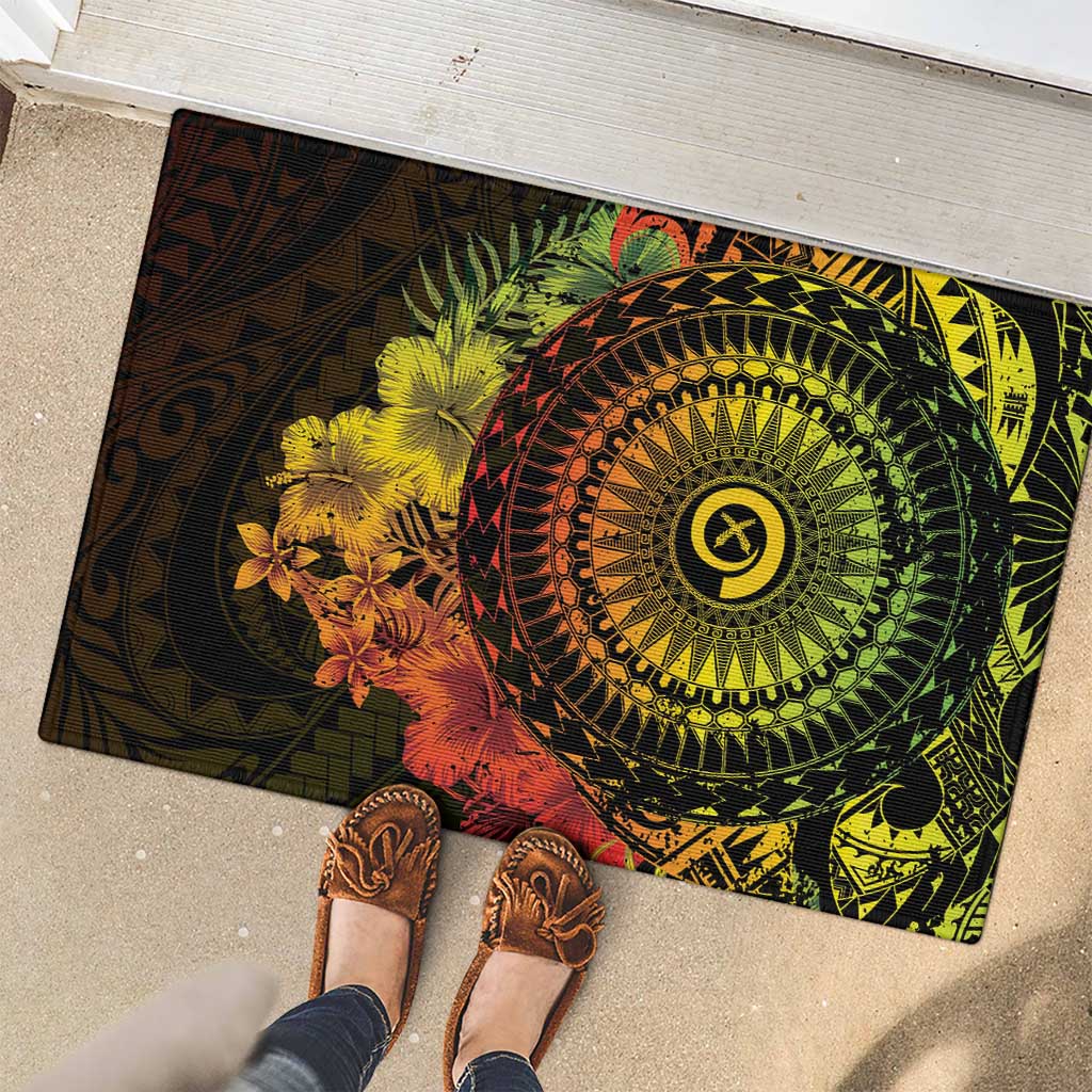 Vanuatu Rubber Doormat Hibisus Polynesian Pattern Reggae - Polynesian Pride