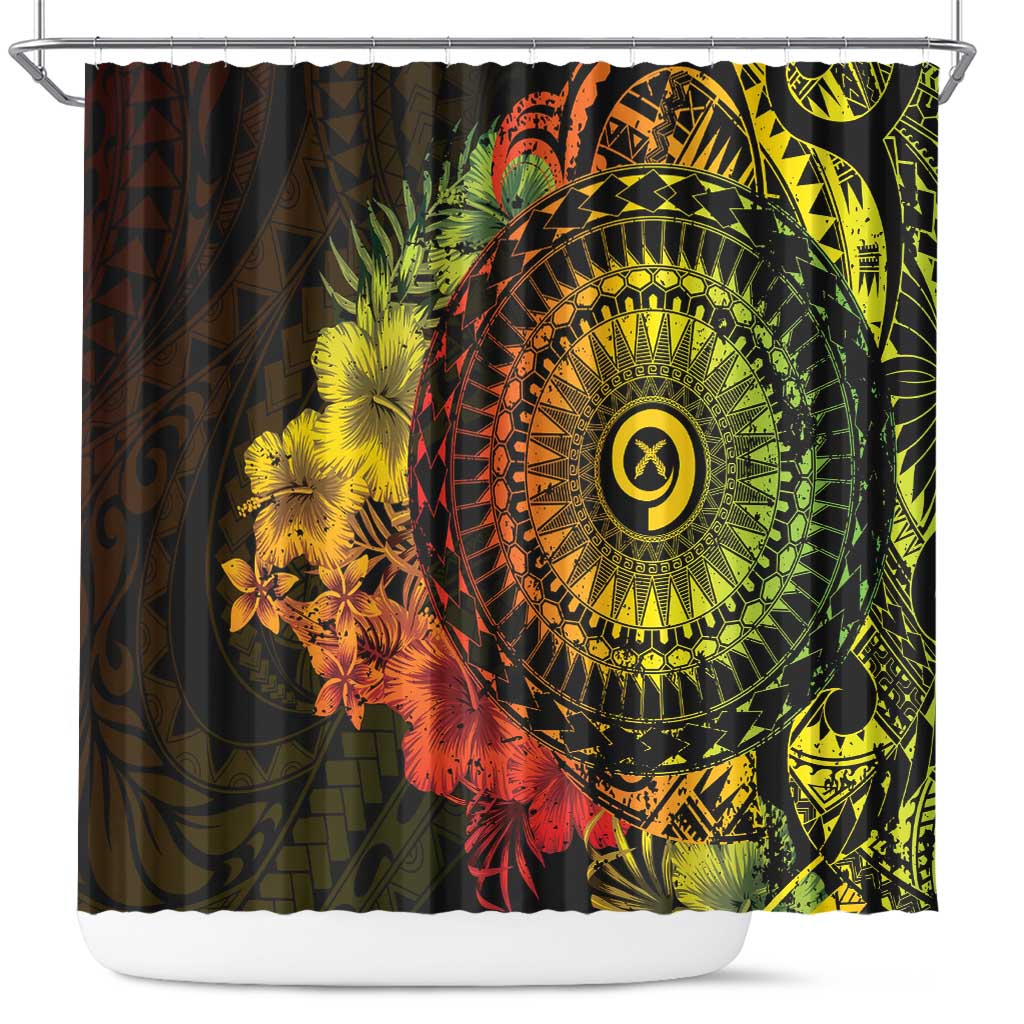 Vanuatu Shower Curtain Hibisus Polynesian Pattern Reggae - Polynesian Pride