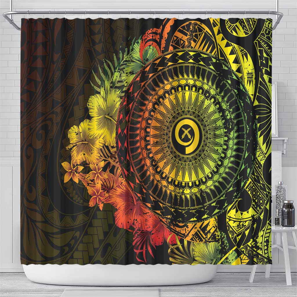Vanuatu Shower Curtain Hibisus Polynesian Pattern Reggae - Polynesian Pride