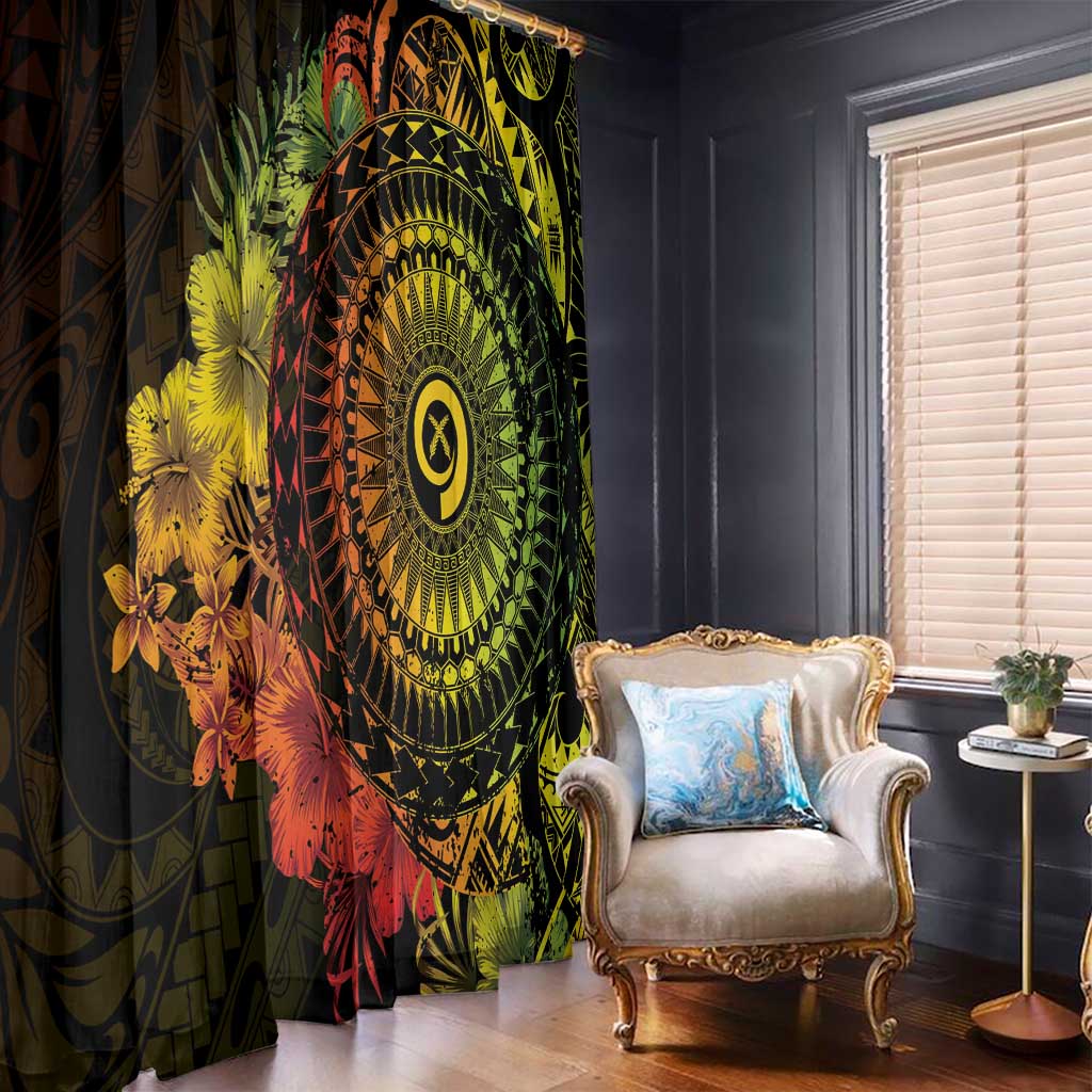Vanuatu Window Curtain Hibisus Polynesian Pattern Reggae - Polynesian Pride