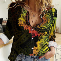 Vanuatu Women Casual Shirt Hibisus Polynesian Pattern Reggae - Polynesian Pride