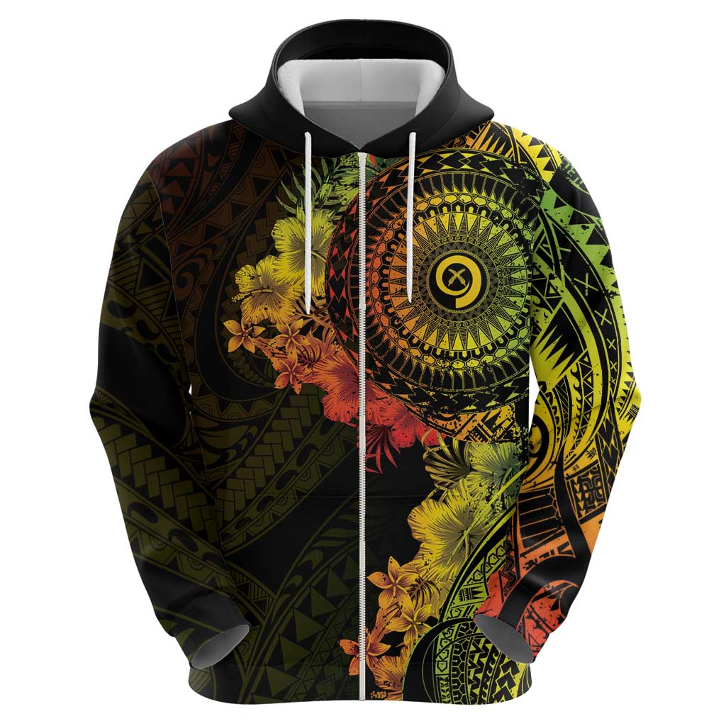 Vanuatu Zip Hoodie Hibisus Polynesian Pattern Reggae - Polynesian Pride