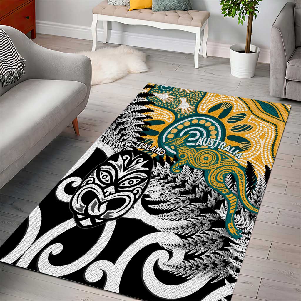 New Zealand Australia Rugby Area Rug Wallabies Aboriginal All Black Maori Tiki Together - Polynesian Pride