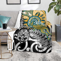 New Zealand Australia Rugby Blanket Wallabies Aboriginal All Black Maori Tiki Together - Polynesian Pride