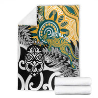 New Zealand Australia Rugby Blanket Wallabies Aboriginal All Black Maori Tiki Together - Polynesian Pride