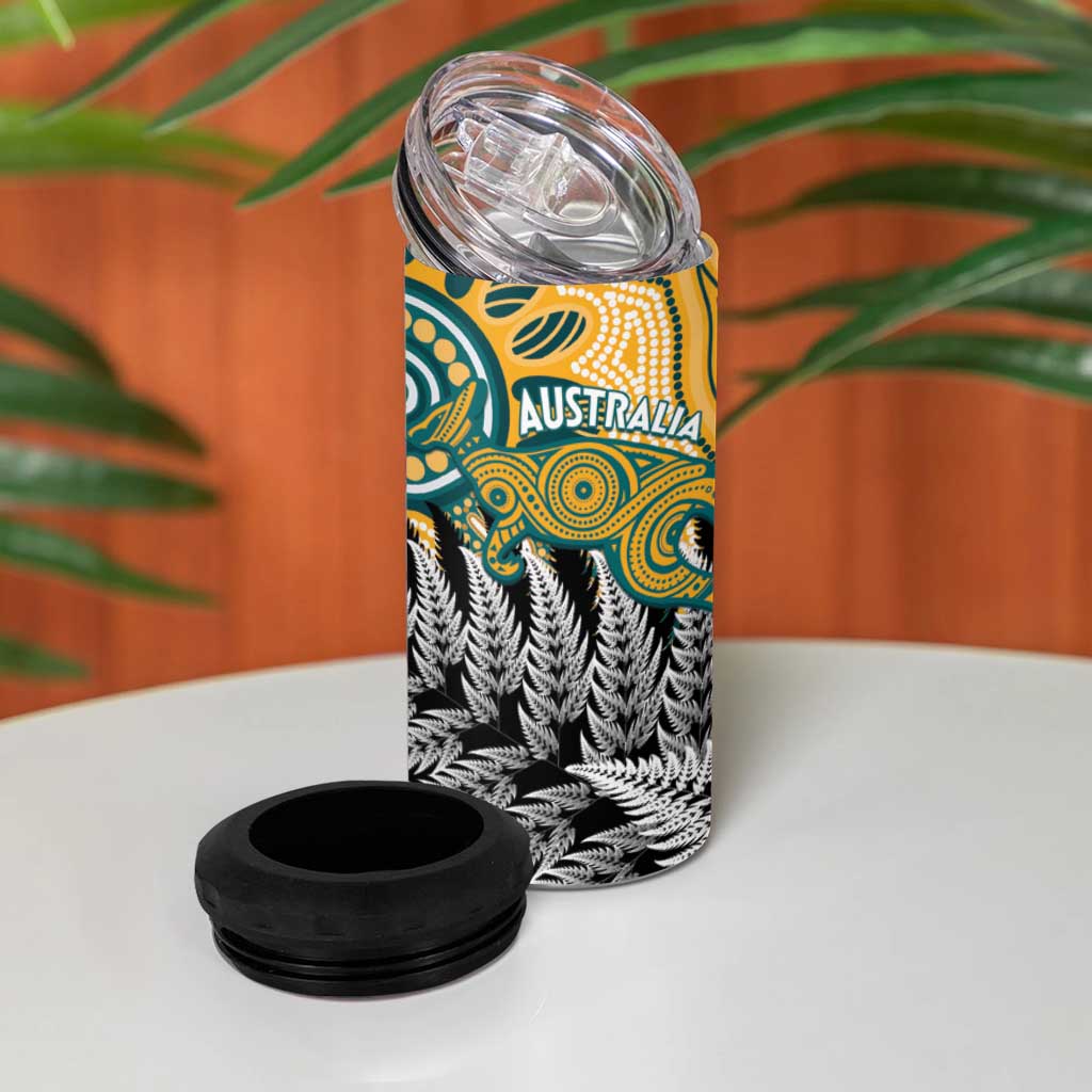 New Zealand Australia Rugby 4 in 1 Can Cooler Tumbler Wallabies Aboriginal All Black Maori Tiki Together - Polynesian Pride