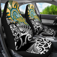 New Zealand Australia Rugby Car Seat Cover Wallabies Aboriginal All Black Maori Tiki Together - Polynesian Pride