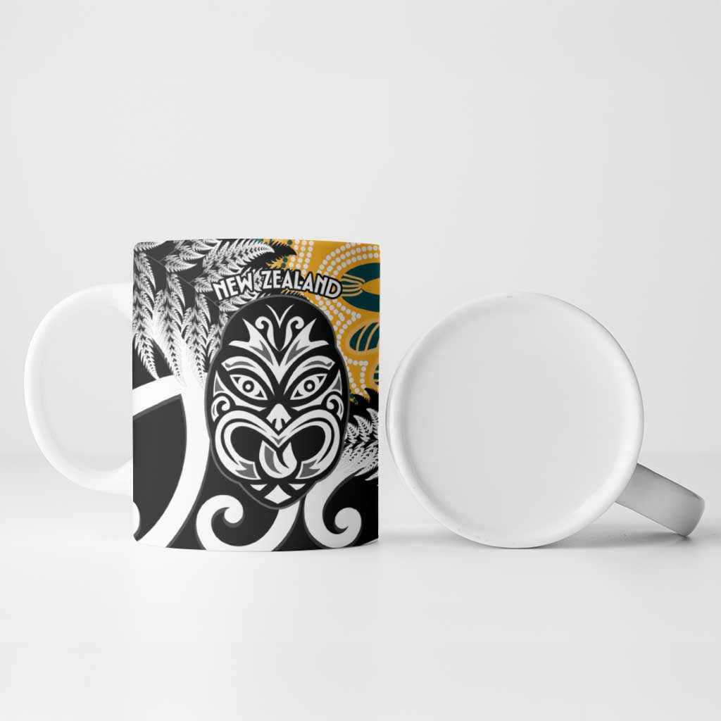 New Zealand Australia Rugby Ceramic Mug Wallabies Aboriginal All Black Maori Tiki Together - Polynesian Pride