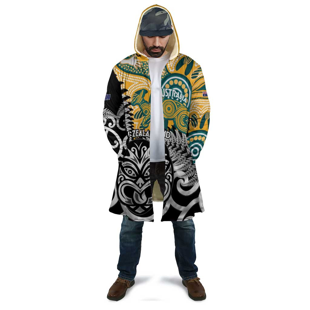 New Zealand Australia Rugby Custom Cloak Wallabies Aboriginal All Black Maori Tiki Together - Polynesian Pride