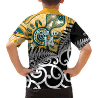 New Zealand Australia Rugby Custom Family Matching Long Sleeve Bodycon Dress and Hawaiian Shirt Wallabies Aboriginal All Black Maori Tiki Together - Polynesian Pride