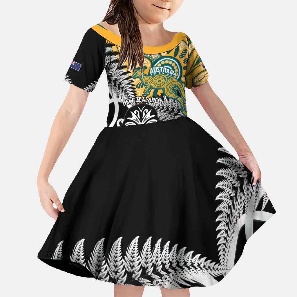 New Zealand Australia Rugby Custom Family Matching Mermaid Dress and Hawaiian Shirt Wallabies Aboriginal All Black Maori Tiki Together - Polynesian Pride