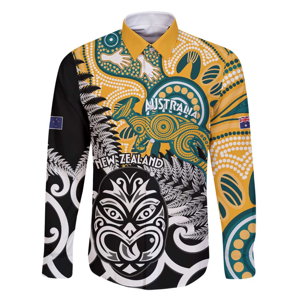 New Zealand Australia Rugby Custom Family Matching Off Shoulder Maxi Dress and Hawaiian Shirt Wallabies Aboriginal All Black Maori Tiki Together - Polynesian Pride