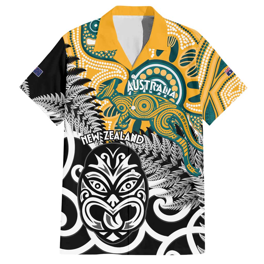New Zealand Australia Rugby Custom Family Matching Short Sleeve Bodycon Dress and Hawaiian Shirt Wallabies Aboriginal All Black Maori Tiki Together - Polynesian Pride