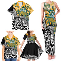 New Zealand Australia Rugby Custom Family Matching Tank Maxi Dress and Hawaiian Shirt Wallabies Aboriginal All Black Maori Tiki Together - Polynesian Pride